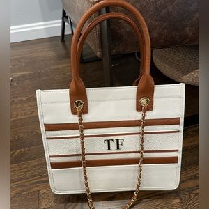 TF tote/handbag - tan and white